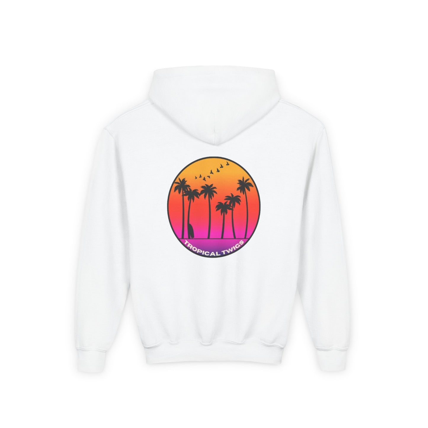 Youth Tropical Sunset Hoodie with Palm Trees